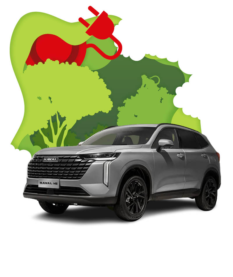 Zu sehen ist ein grauer GWM H6 vor einem Natur Hintergrund